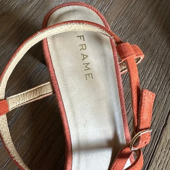 FRAME Le Braxton Strappy Block Heel Sandal Orange Suede Size 5.5 NEW - Picture 5 of 11